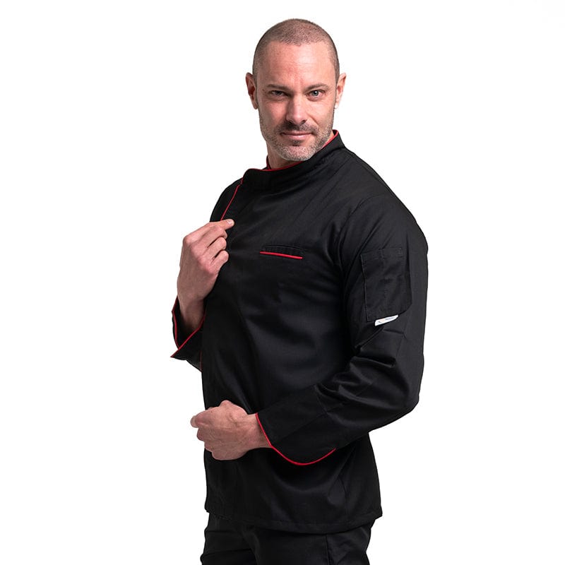 Black Long Sleeve Chef Coat with Long Red Piping - MANELLI - by Manelli | MANELLI``