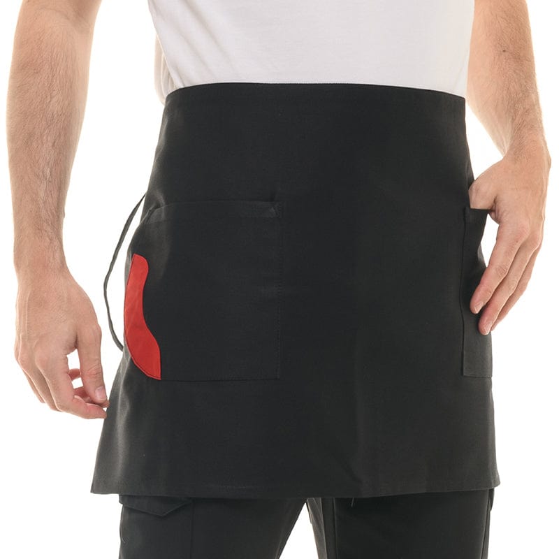 Black Two-tone Short Apron with Red Pocket - MANELLI - by Manelli | MANELLI``