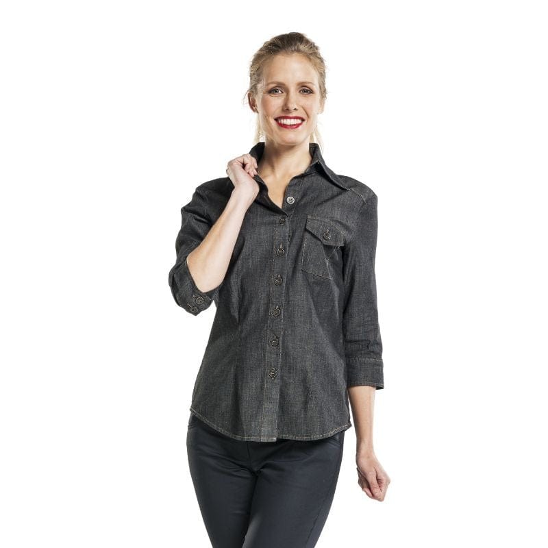 Denim Gray 3/4 Sleeve Service Blouse WARM FRONT Professional