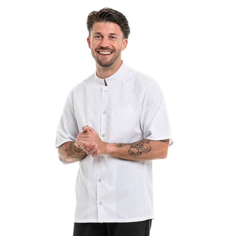 Men's Short Sleeve White Embossed Kitchen Coat - MANELLI - by Manelli | MANELLI``