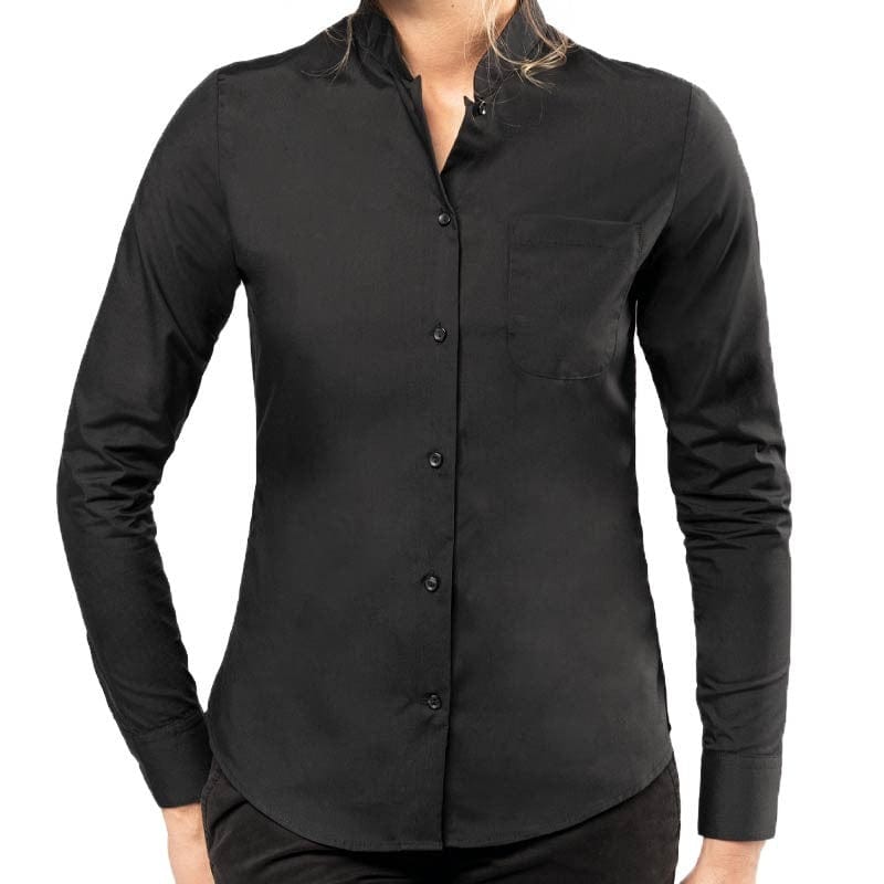 Women's Black Mandarin Collar Long Sleeve Service Blouse - KARIBAN - by MANELLI | MANELLI``