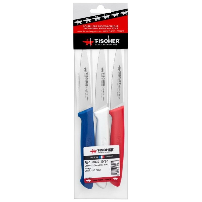 Set of 3 Office Knives Blue White Red - FISCHER - by Fischer Bargoin | MANELLI``