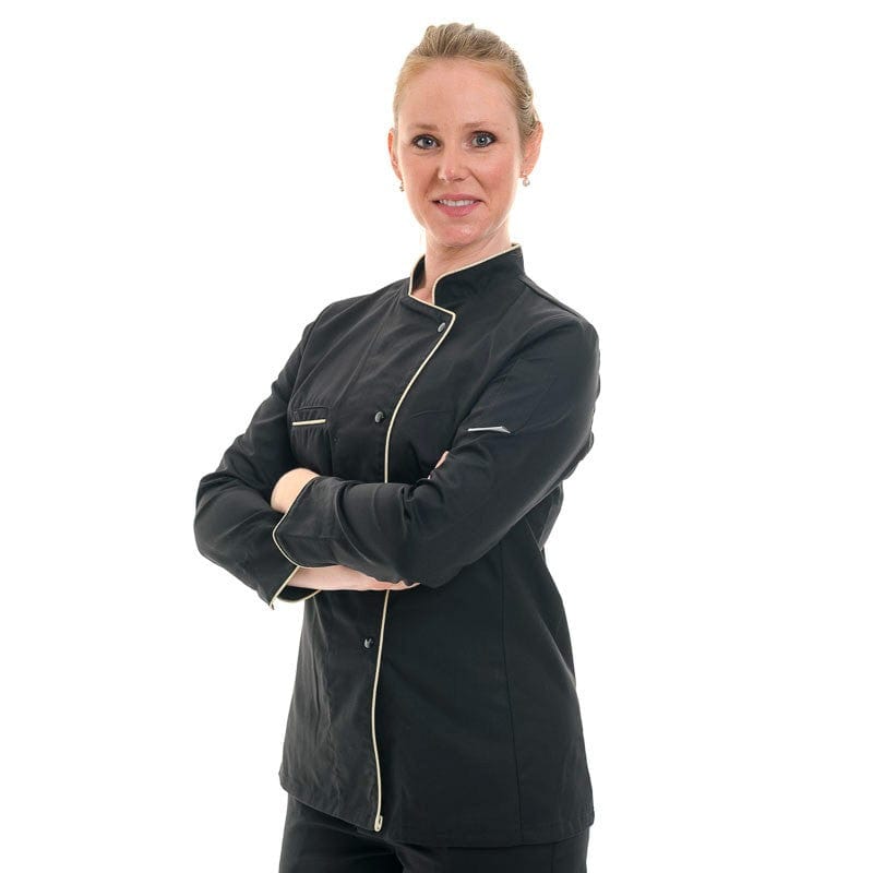 Black Women's Kitchen Coat with Gold Piping - MANELLI -  by Manelli | MANELLI