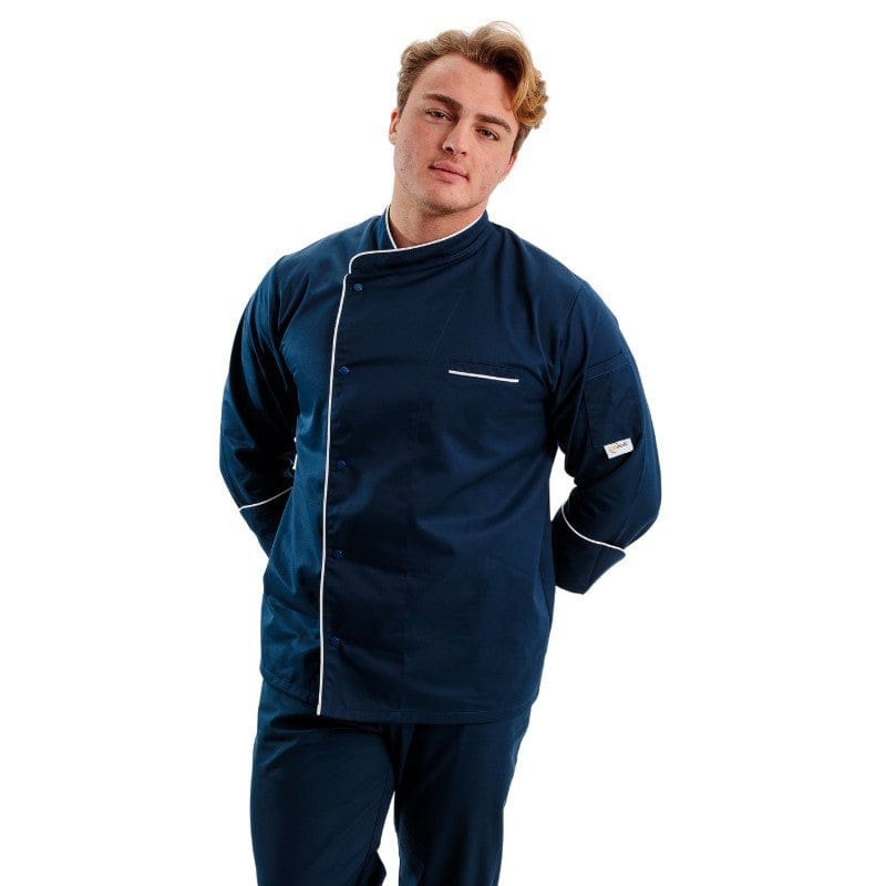 Blue Kitchen Coat with White Piping - MANELLI - by Manelli | MANELLI``