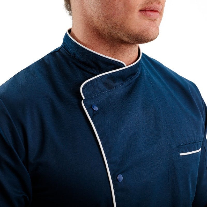 Blue Kitchen Coat with White Piping - MANELLI - by Manelli | MANELLI``