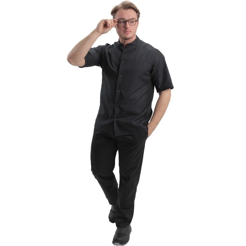 Men's Black Embossed Short Sleeve Chef's Coat - MANELLI - by Manelli | MANELLI``