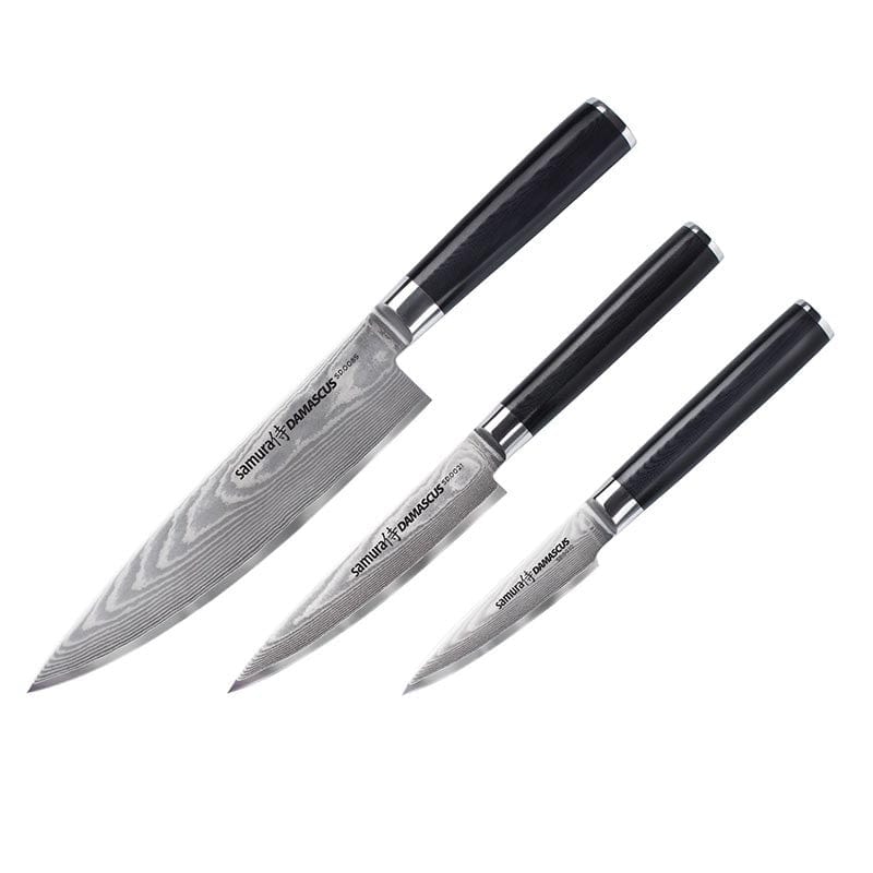 Set of 3 Chef Knives 7.87 inch + Utility 3.54 inch and 4.72 inch Damascus - SAMURA - by Samura | MANELLI``