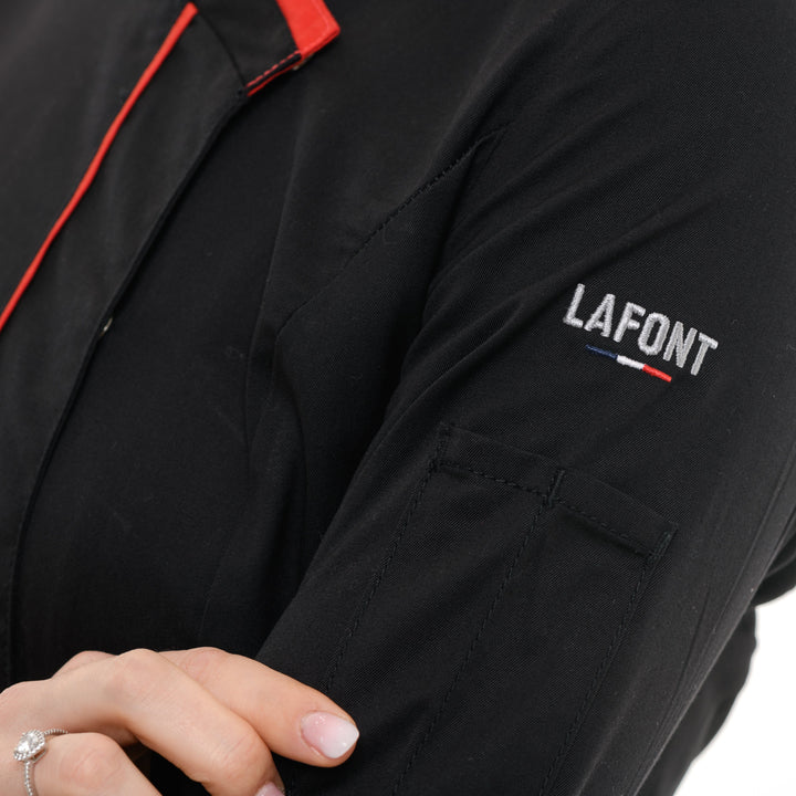 Saffron Women's Kitchen Coat Long Sleeve Black with Red Piping - LAFONT -  by Lafont - Cuisine | MANELLI``