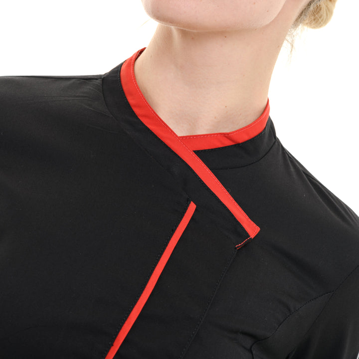 Saffron Women's Kitchen Coat Long Sleeve Black with Red Piping - LAFONT -  by Lafont - Cuisine | MANELLI``