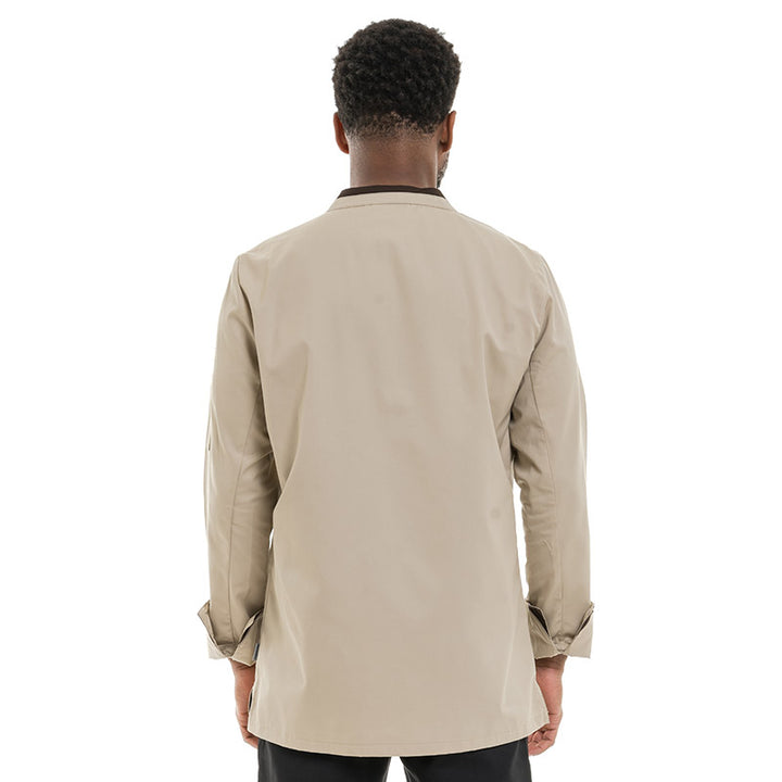 Elegant brown chef coat for men, long sleeves, premium finish by Lafont, ideal for upscale restaurant environments.