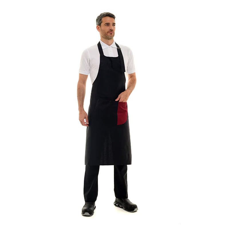 Black Bib Apron With Burgundy Band - MANELLI -  by Manelli | MANELLI``