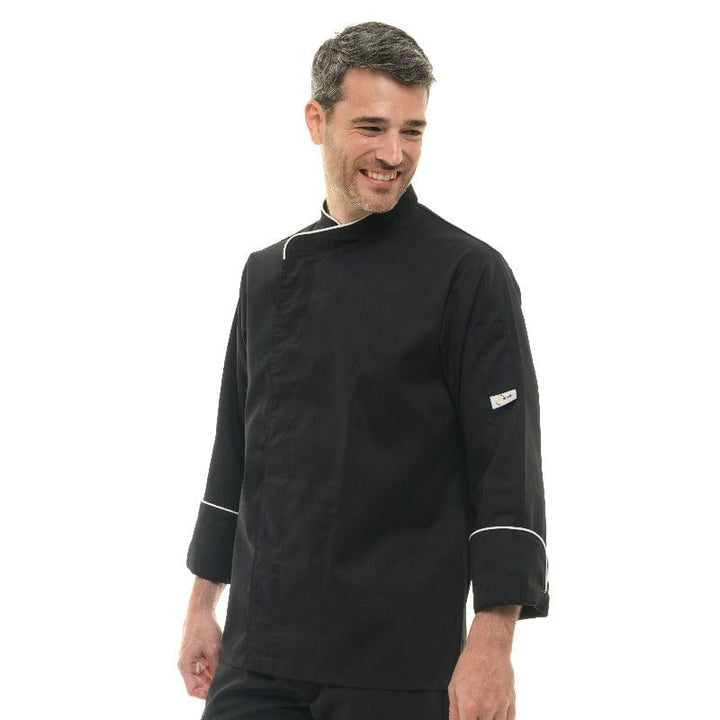 Black Kitchen Coat with White Piping Long Sleeve - MANELLI -  by Manelli | MANELLI``