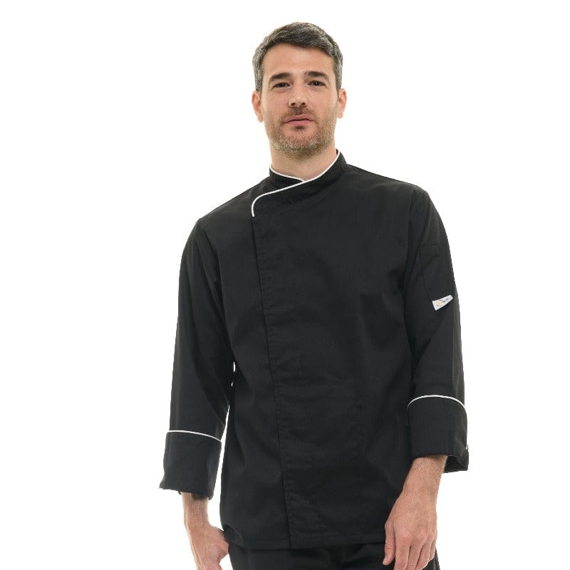 Black Kitchen Coat with White Piping Long Sleeve - MANELLI -  by Manelli | MANELLI``