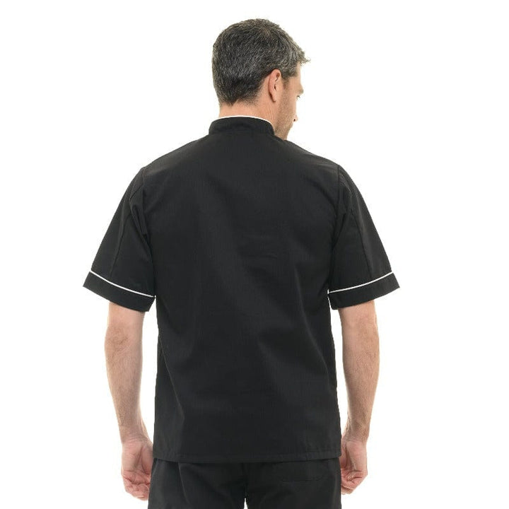 Black Kitchen Coat with White Piping Short Sleeve - MANELLI -  by Manelli | MANELLI``