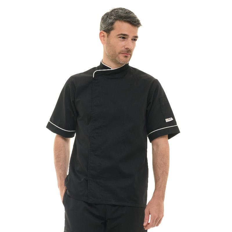 Black Kitchen Coat with White Piping Short Sleeve - MANELLI -  by Manelli | MANELLI``