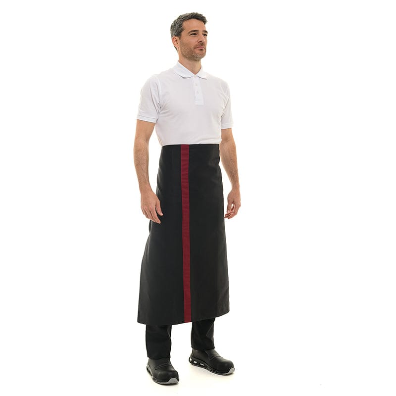 Black Waiter Apron with Burgundy Stripes - MANELLI -  by Manelli | MANELLI``