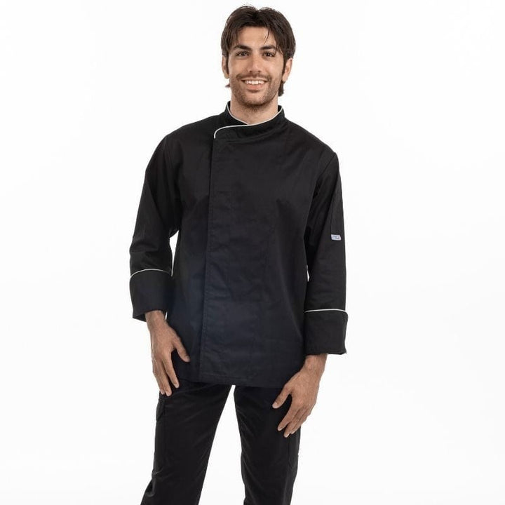 Black Short Sleeve or Long Sleeve Kitchen Coat with Red Piping - MANELLI -  by Manelli | MANELLI``