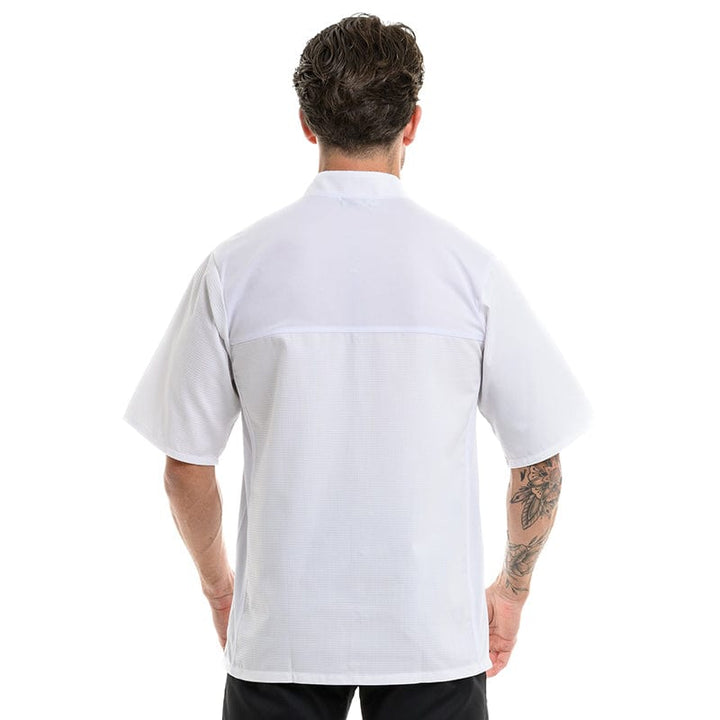 Men's Short Sleeve White Embossed Kitchen Coat - MANELLI -  by Manelli | MANELLI``