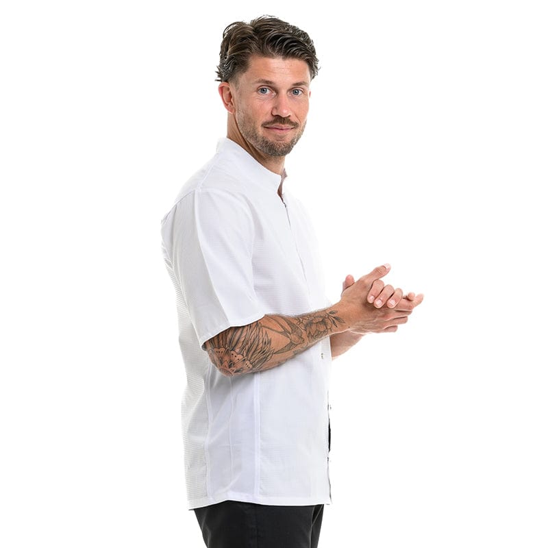 Men's Short Sleeve White Embossed Kitchen Coat - MANELLI -  by Manelli | MANELLI``