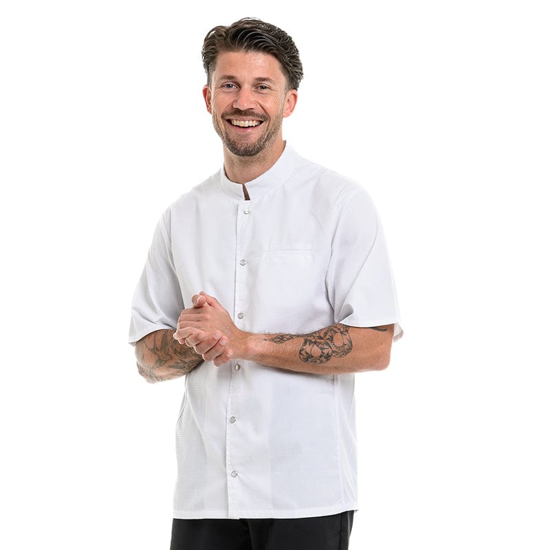 Men's Short Sleeve White Embossed Kitchen Coat - MANELLI -  by Manelli | MANELLI``