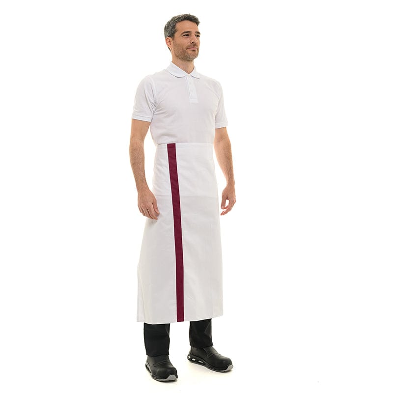 White Apron with Burgundy Stripe 35.43 inch - MANELLI -  by Manelli | MANELLI``