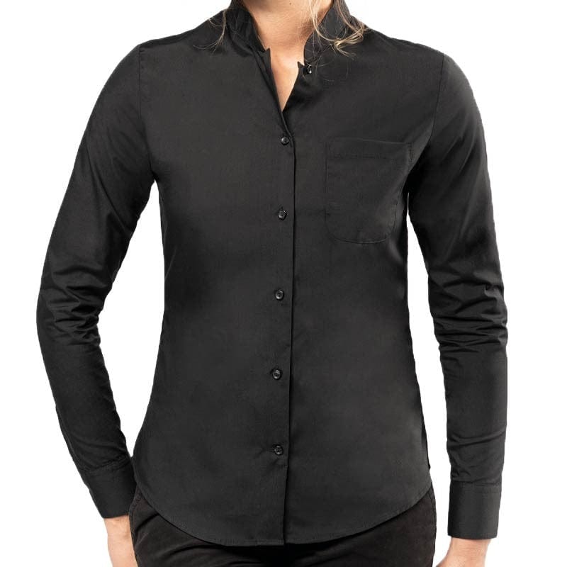 Women's Black Mandarin Collar Long Sleeve Service Blouse - KARIBAN -  by MANELLI | MANELLI``