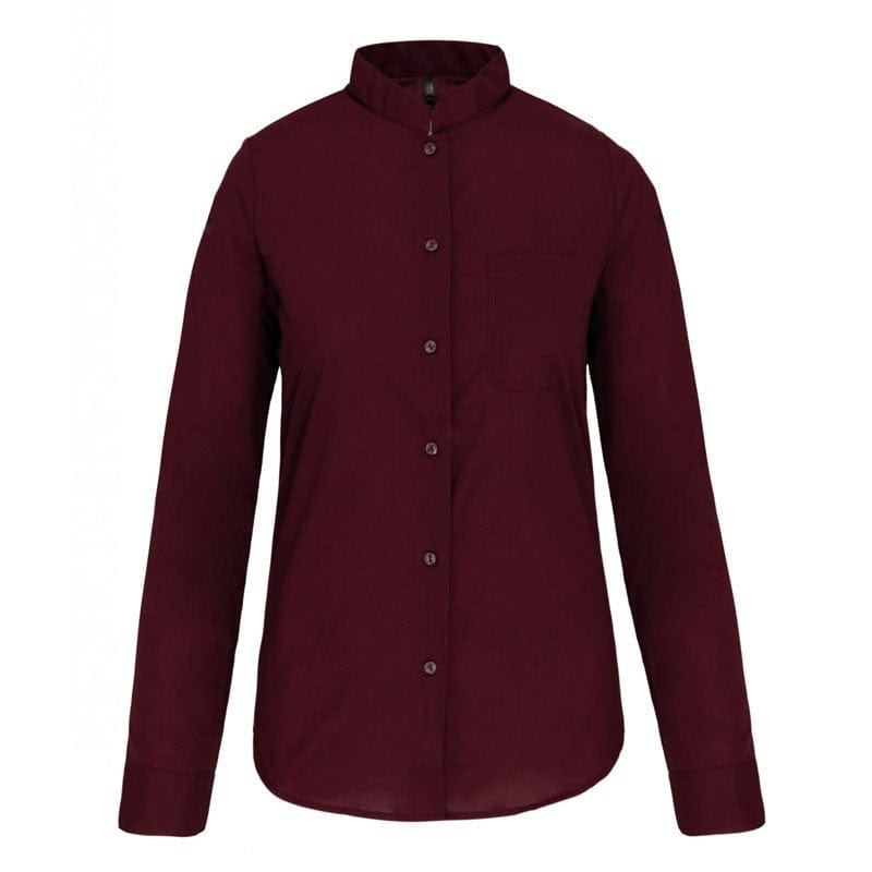 Women's Bordeaux Mandarin Collar Long Sleeve Service Blouse - KARIBAN -  by MANELLI | MANELLI``