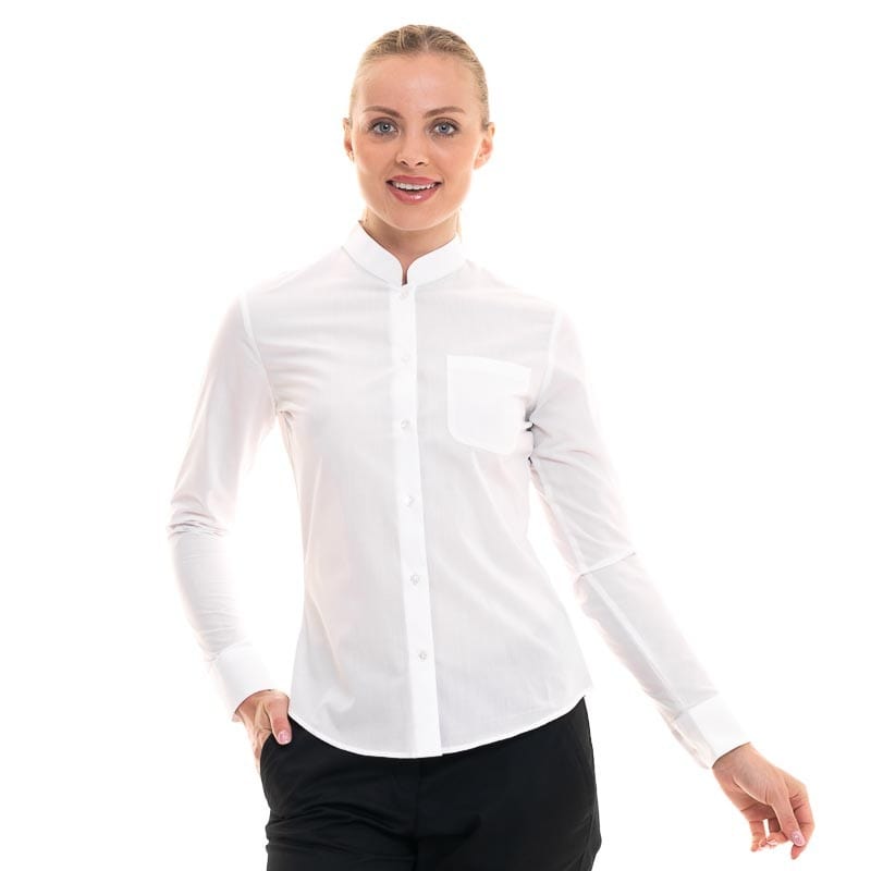 Women's White Mandarin Collar Long Sleeve Service Blouse - KARIBAN -  by MANELLI | MANELLI``