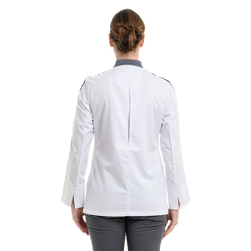 Women Long Sleeve White Kitchen Coat with Black Piping - MOLINEL -  by Molinel | MANELLI``