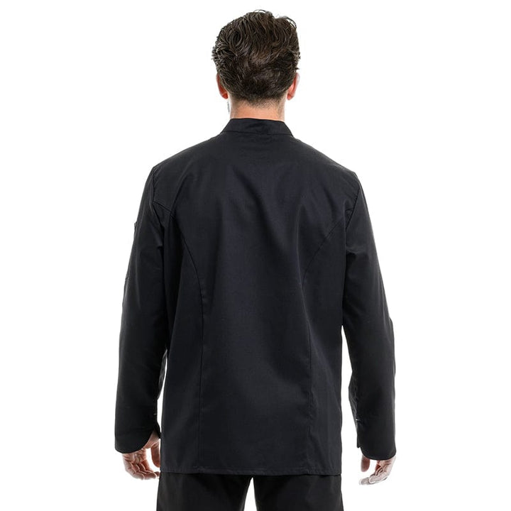 Unisex Black Long Sleeve Kitchen Coat with Ecru Piping Harti - ROBUR -  by Robur | MANELLI``