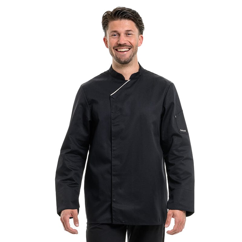 Unisex Black Long Sleeve Kitchen Coat with Ecru Piping Harti - ROBUR -  by Robur | MANELLI``