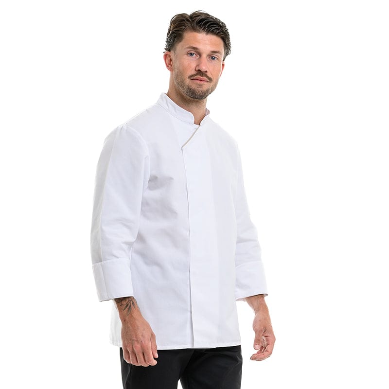 Unisex White Long Sleeve Kitchen Coat with Ecru Piping Harti - ROBUR -  by Robur | MANELLI``