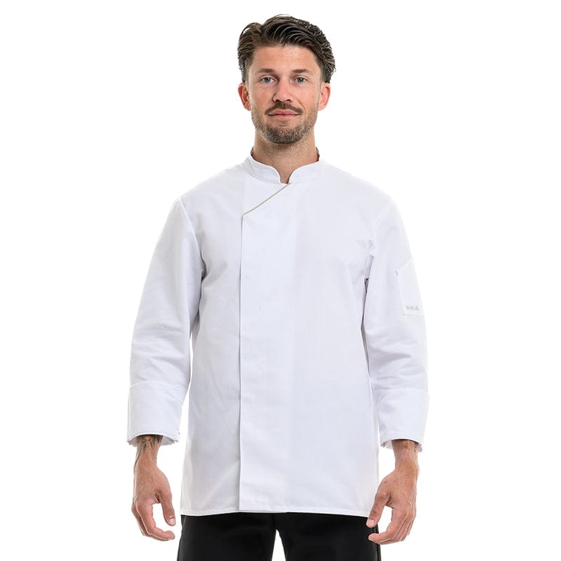 Unisex White Long Sleeve Kitchen Coat with Ecru Piping Harti - ROBUR -  by Robur | MANELLI``