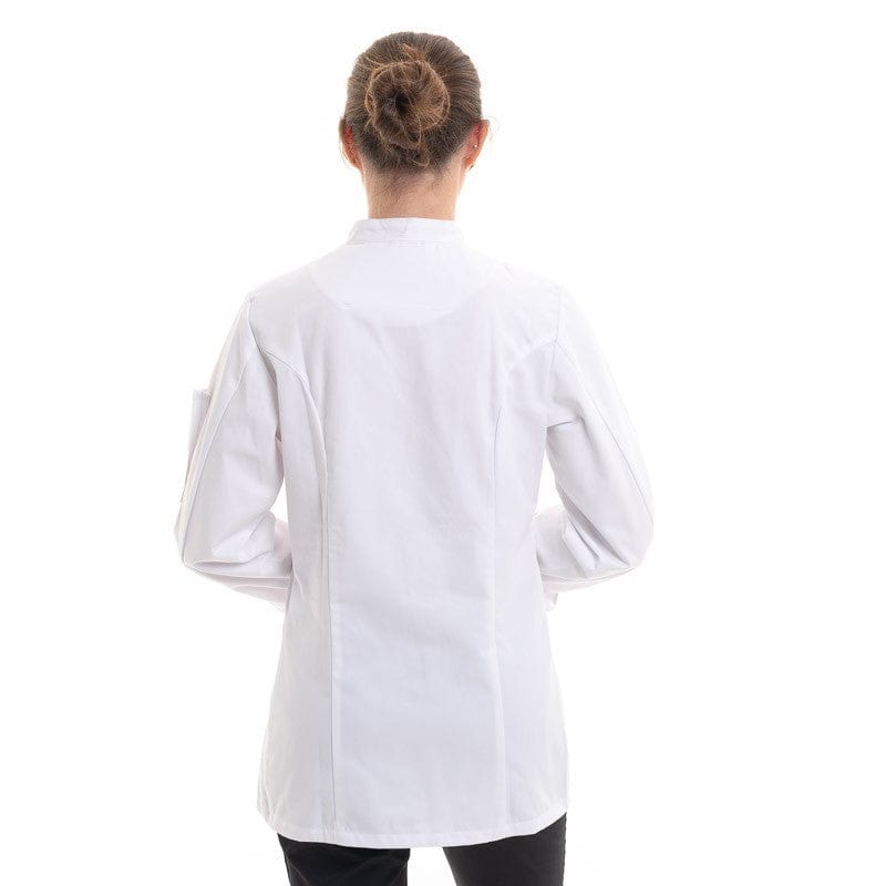 Women's White Chef Coat Long Sleeve Asymmetrical Closure Manille - ROBUR -  by Robur | MANELLI``