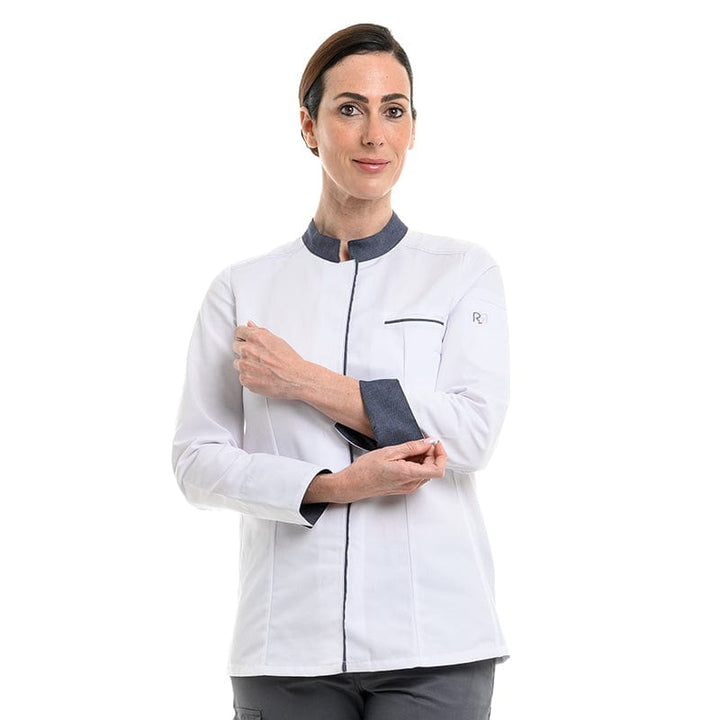 Women's White/Denim Long Sleeve Kitchen Coat Expression - ROBUR -  by Robur | MANELLI``