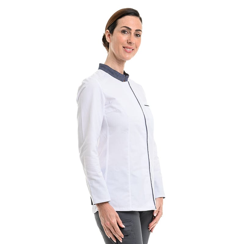 Women's White/Denim Long Sleeve Kitchen Coat Expression - ROBUR -  by Robur | MANELLI``