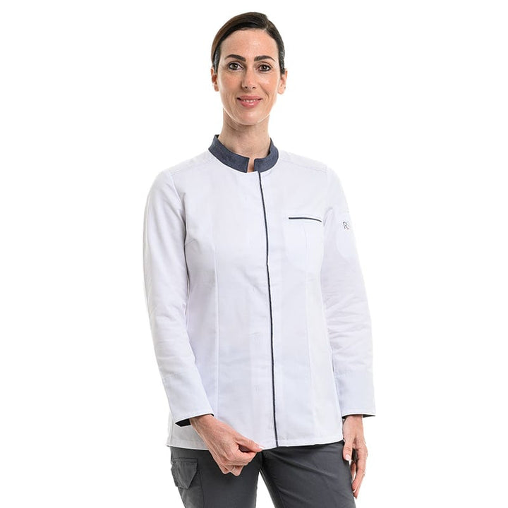 Women's White/Denim Long Sleeve Kitchen Coat Expression - ROBUR -  by Robur | MANELLI``