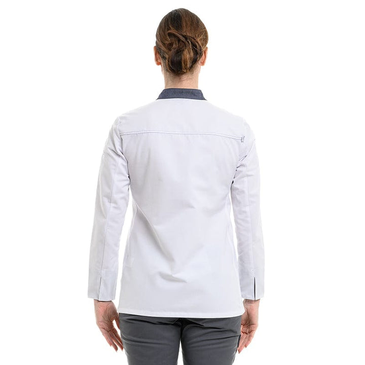 Women's White/Denim Long Sleeve Kitchen Coat Expression - ROBUR -  by Robur | MANELLI``