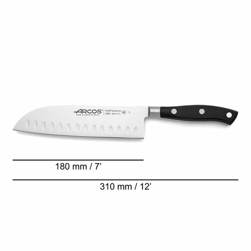 Santoku Knife Honeycomb Blade 7.09 inch Riviera Range - ARCOS -  by Arcos | MANELLI``