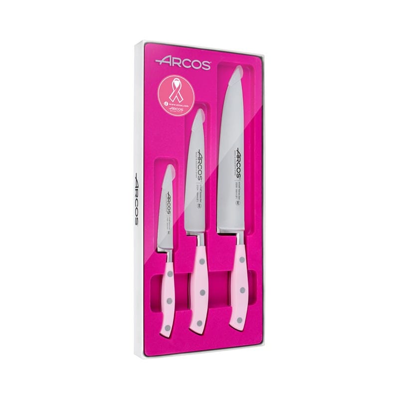 Set of 3 Kitchen Knives with Pink Forged Handle - ARCOS -  by Arcos | MANELLI``