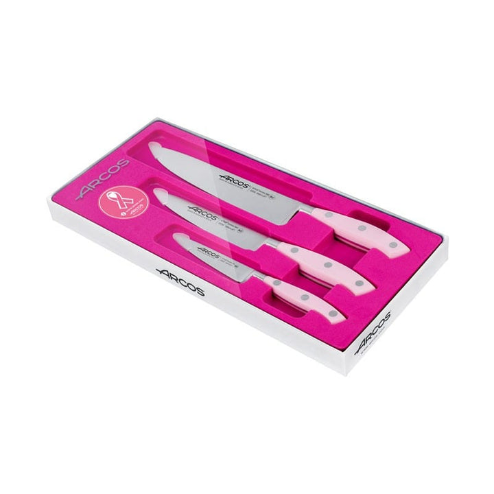 Set of 3 Kitchen Knives with Pink Forged Handle - ARCOS -  by Arcos | MANELLI``