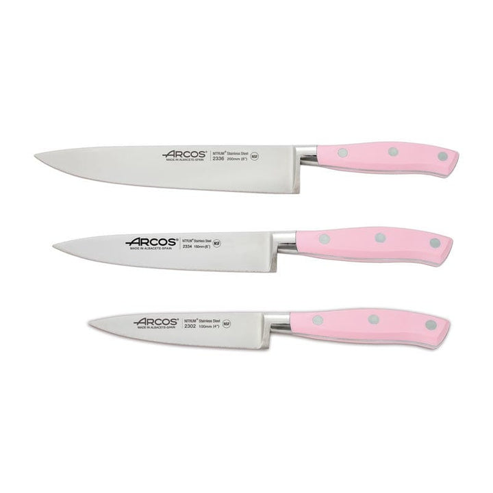 Set of 3 Kitchen Knives with Pink Forged Handle - ARCOS -  by Arcos | MANELLI``