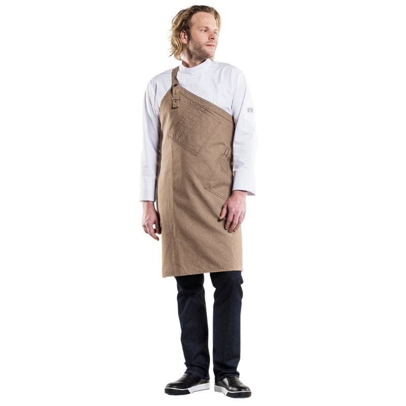 Asymmetrical Beige Denim Kitchen Apron - CHAUD DEVANT -  by Chaud Devant | MANELLI``