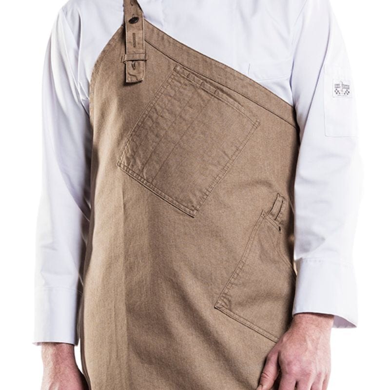 Asymmetrical Beige Denim Kitchen Apron - CHAUD DEVANT -  by Chaud Devant | MANELLI``