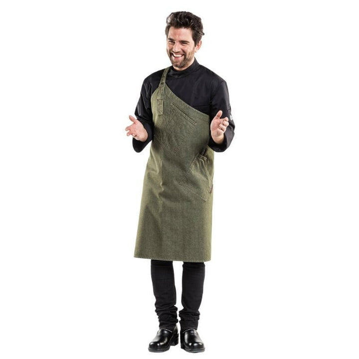 Khaki Asymmetrical Service Apron - CHAUD DEVANT -  by Chaud Devant | MANELLI``