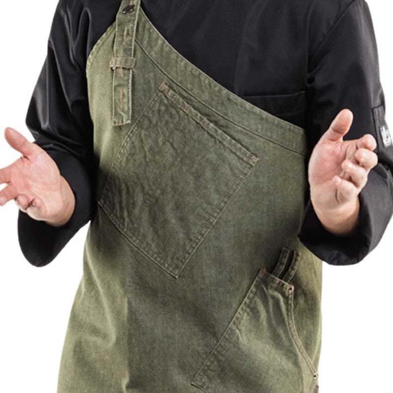 Khaki Asymmetrical Service Apron - CHAUD DEVANT -  by Chaud Devant | MANELLI``