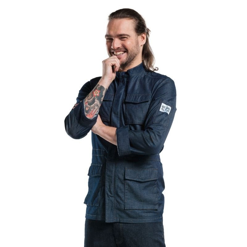 Blue Stretch Denim Kitchen Coat - CHAUD DEVANT -  by Chaud Devant | MANELLI``