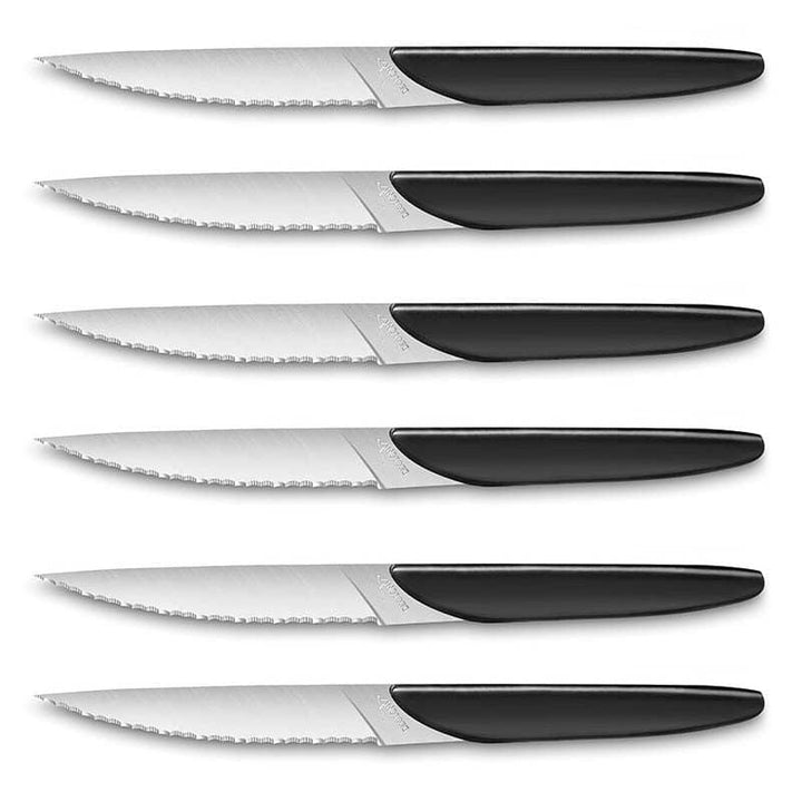 Set of 6 Black Steak Knives with Curved Handles - Deglon -  by Deglon | MANELLI``