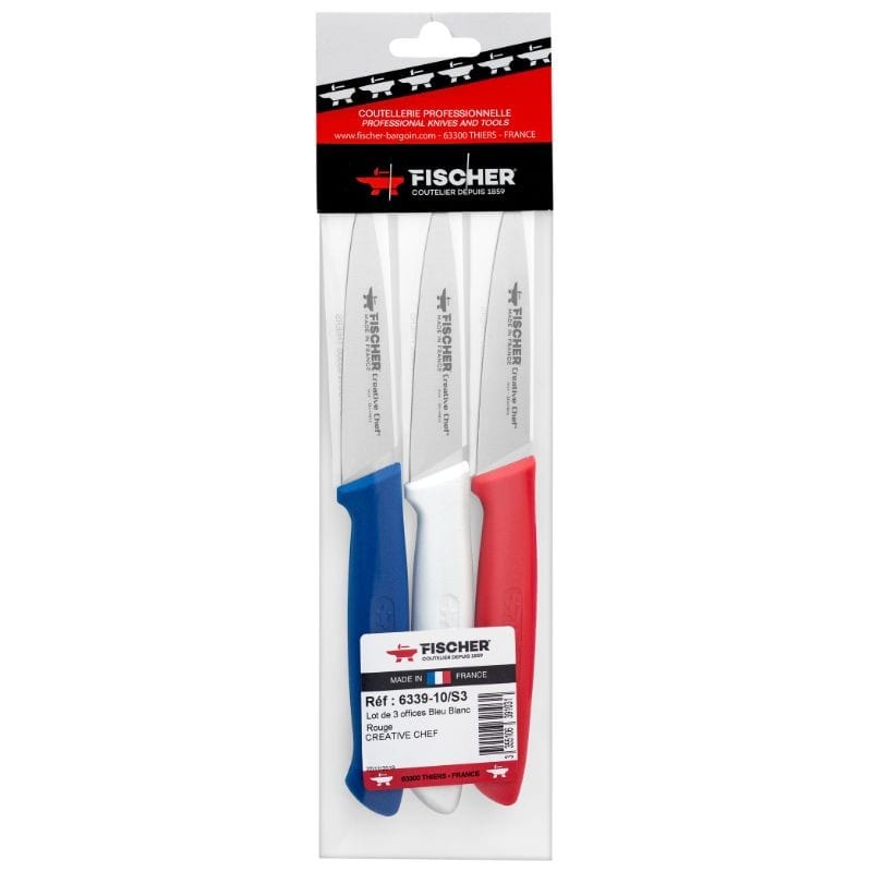 Set of 3 Office Knives Blue White Red - FISCHER -  by Fischer Bargoin | MANELLI``