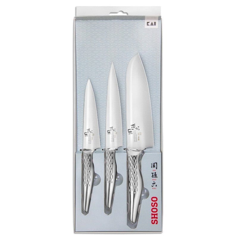 Set of 3 Japanese Knives Office Utility and Santoku - Seki Magoroku Collection - KAI -  by Kai | MANELLI``